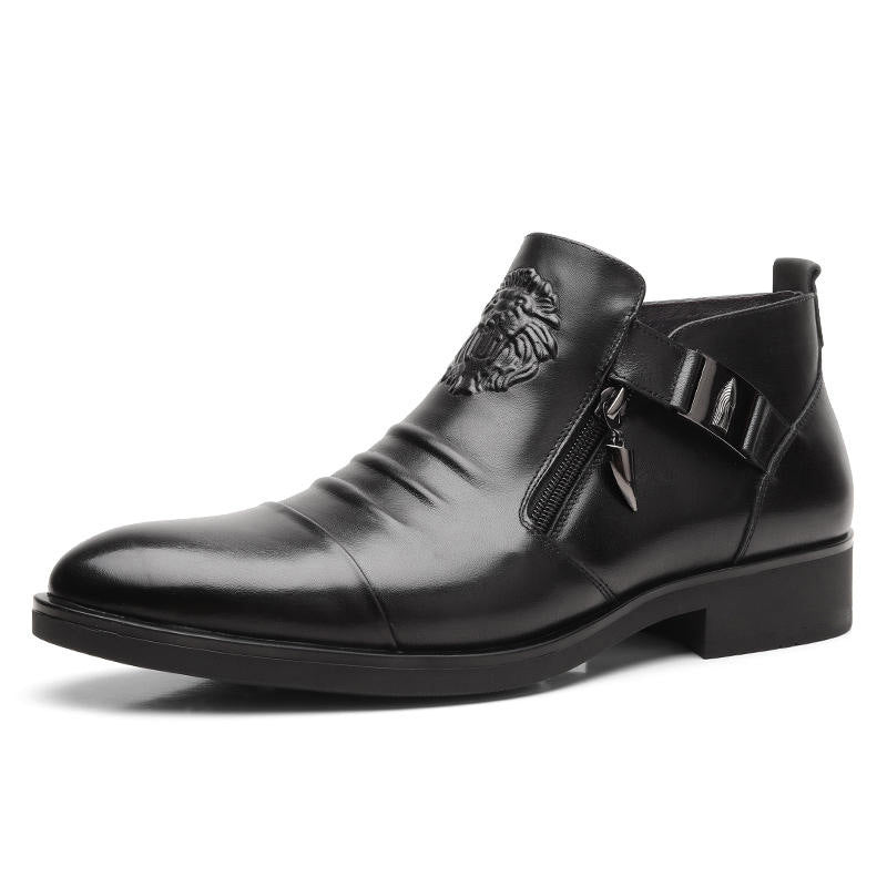 👞 49% de réduction sur les offres spéciales👞 Bottines en cuir avec fermeture éclair double face et extrémités pointues pour hommes