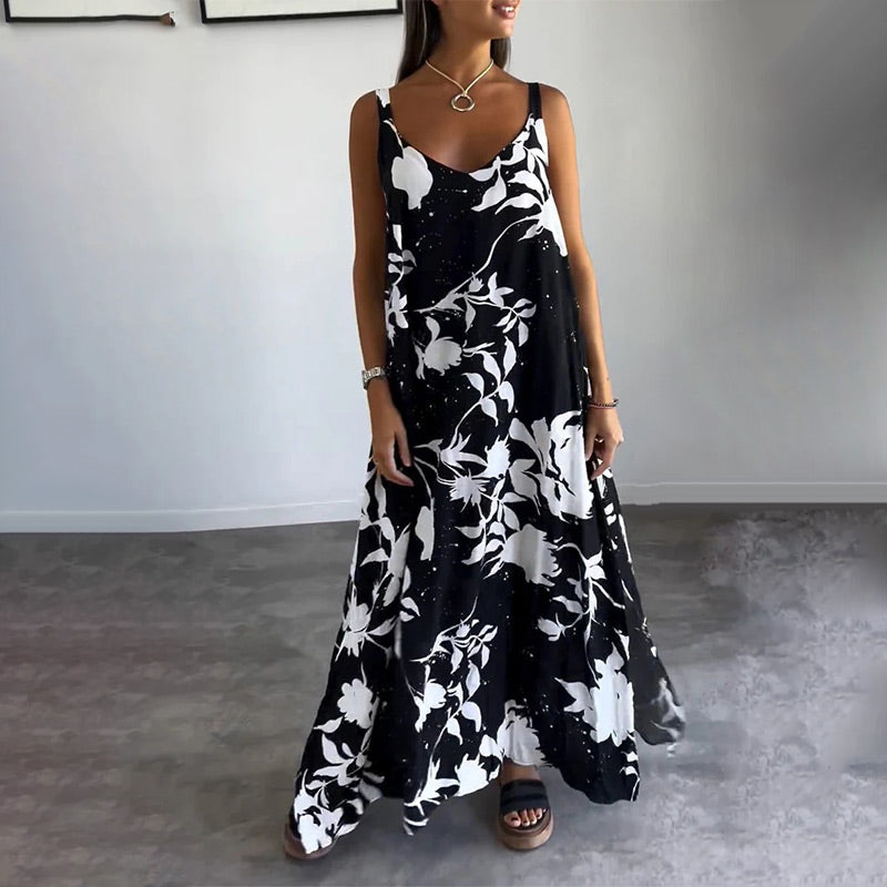 🔥2024 HOT SALE🔥🌸Robe florale fluide sans manches à bretelles spaghetti pour femmes