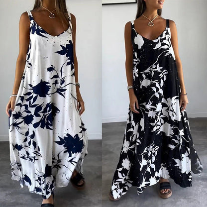 🔥2024 HOT SALE🔥🌸Robe florale fluide sans manches à bretelles spaghetti pour femmes